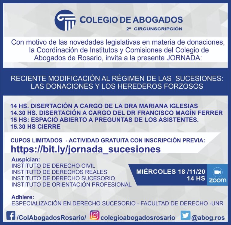 JORNADA SOBRE RECIENTE MODIFICACION AL REGIMEN DE LAS SUCESIONES : LAS DONACIONES Y LOS HEREDEROS FORZOSOS.