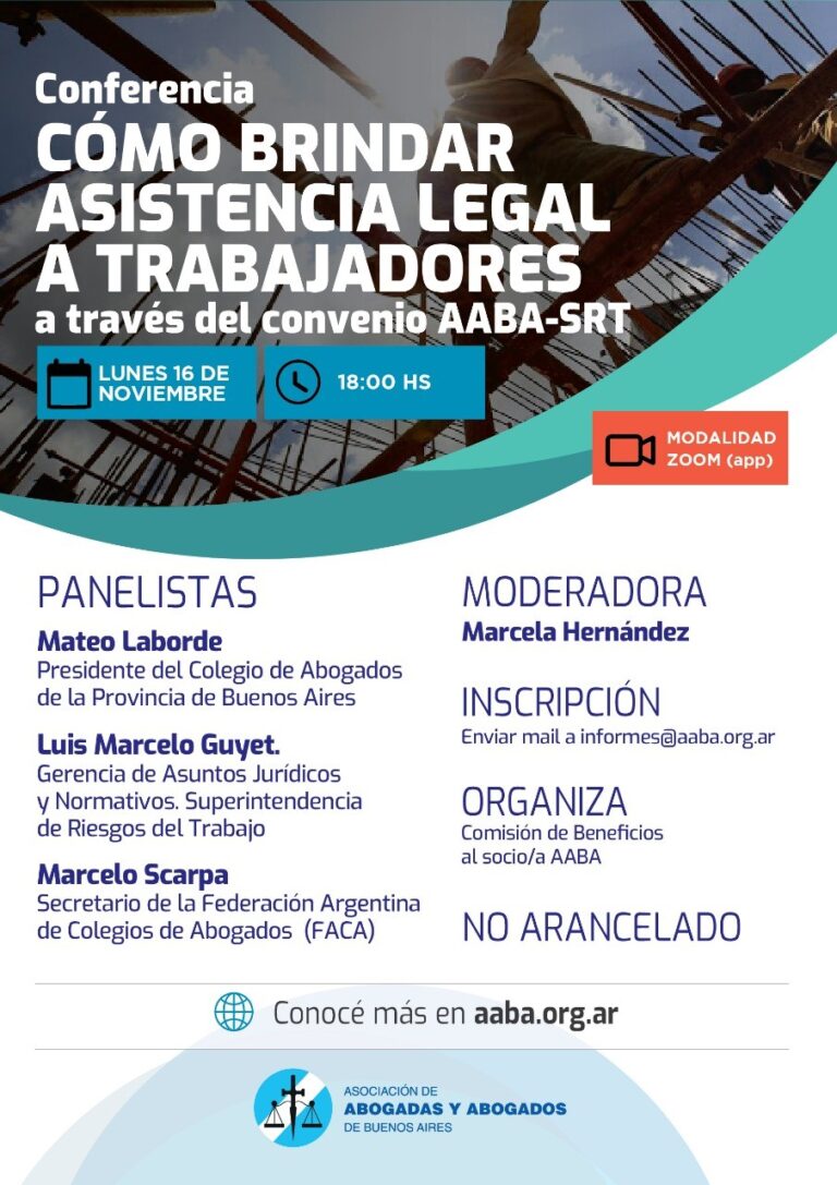 16/11/2020: CONFERENCIA COMO BRINDAR ASISTENCIA LEGAL A LOS TRABAJADORES