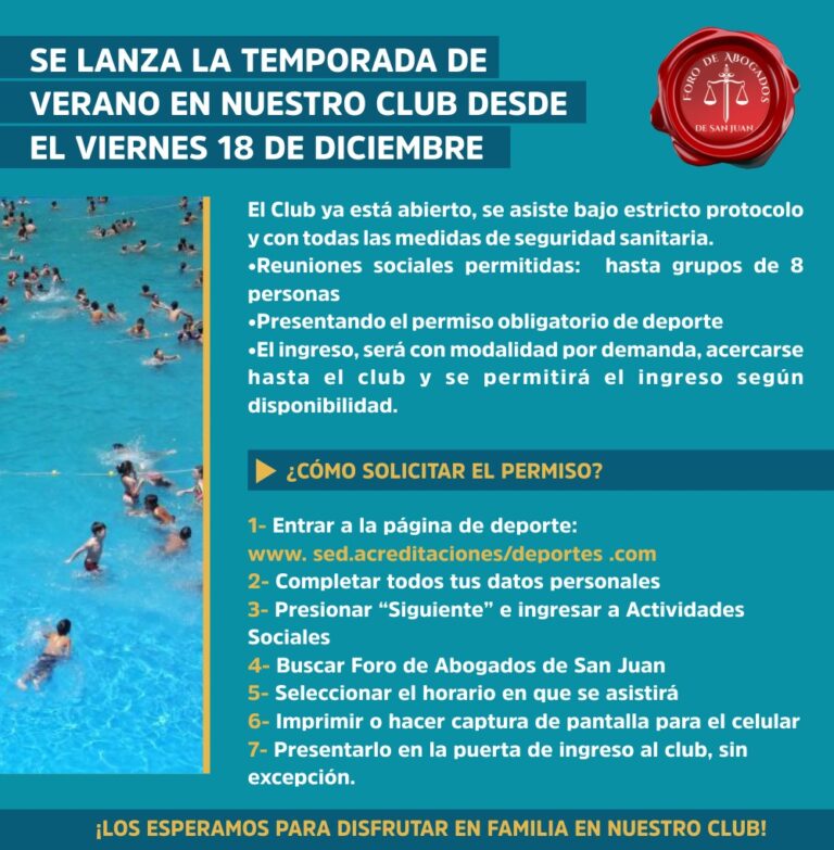INFORMAMOS A LOS MATRICULADOS QUE LA PILETA DEL CLUB SE ENCUENTRA HABILITADA