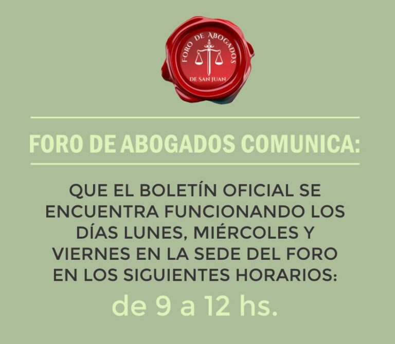HORARIOS DEL BOLETÍN OFICIAL EN LA SEDE DEL FORO