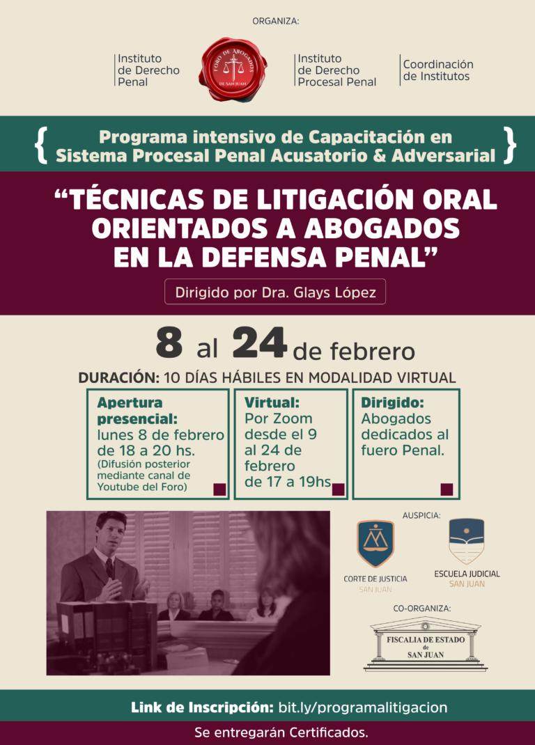 8 al 24/2: “Programa intensivo de Capacitación en  Sistema Procesal Penal Acusatorio & Adversarial”