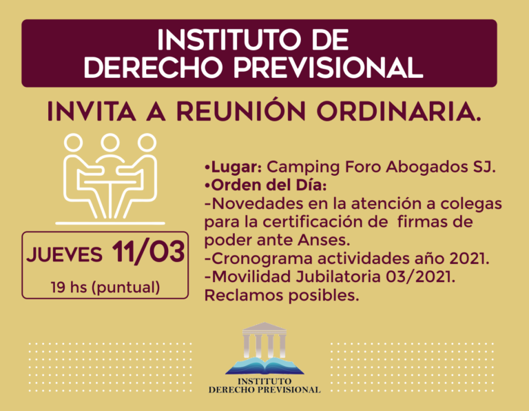 Instituto de Derecho Previsional  invita a reunión ordinaria.