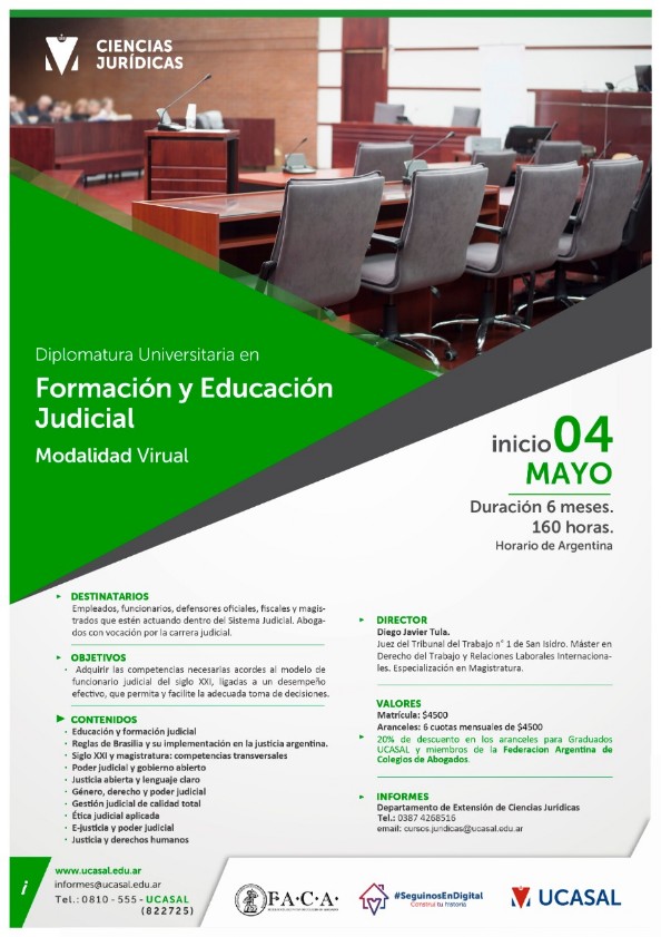 Formación y educación judicial – Convenio F.A.C.A. – UCASAL