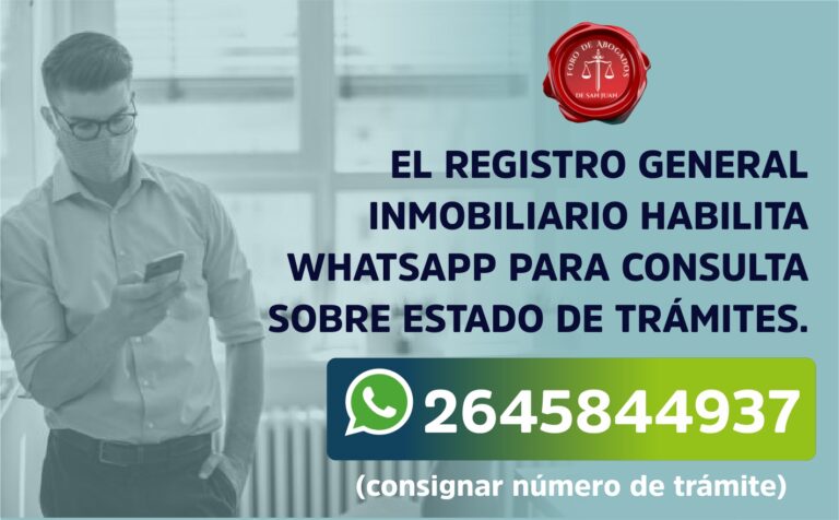 REGISTRO GENERAL INMOBILIARIO: HABILITAN WHATSAPP PARA CONSULTAS SOBRE EL ESTADO DE TRÁMITE