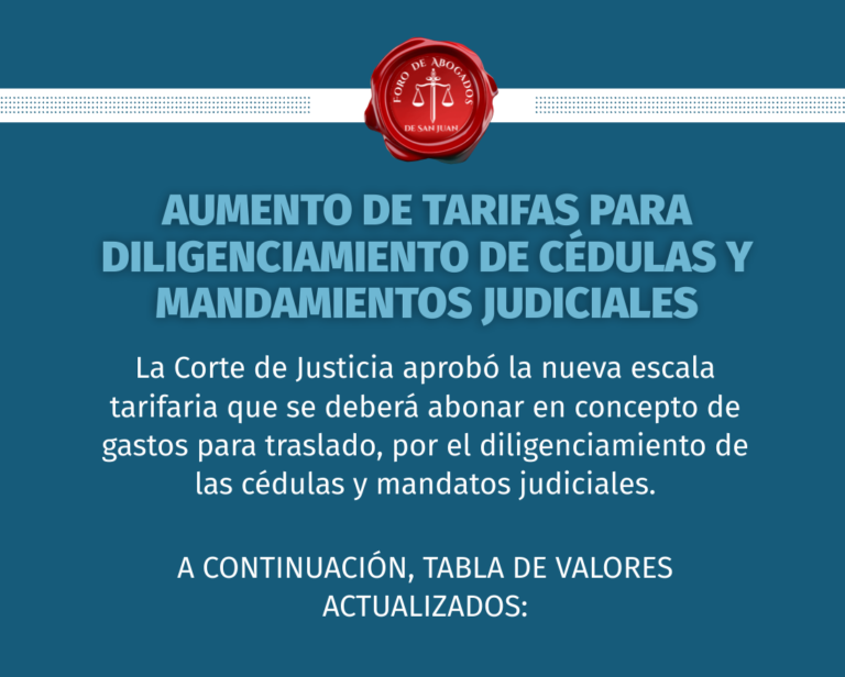 AUMENTO DE TARIFAS PARA DILIGENCIAMIENTO DE CÉDULAS Y MANDAMIENTOS JUDICIALES