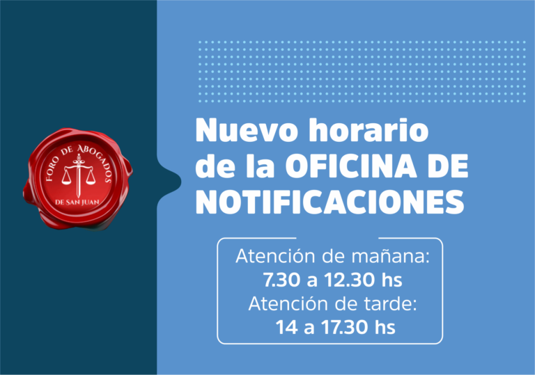 NUEVO HORARIO OFICINA DE NOTIFICACIONES