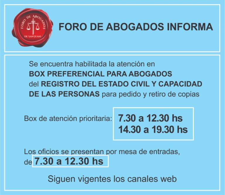 BOX PREFERENCIAL PARA ABOGADOS EN EL REGISTRO DEL ESTADO CIVIL Y CAPACIDAD DE LAS PERSONAS