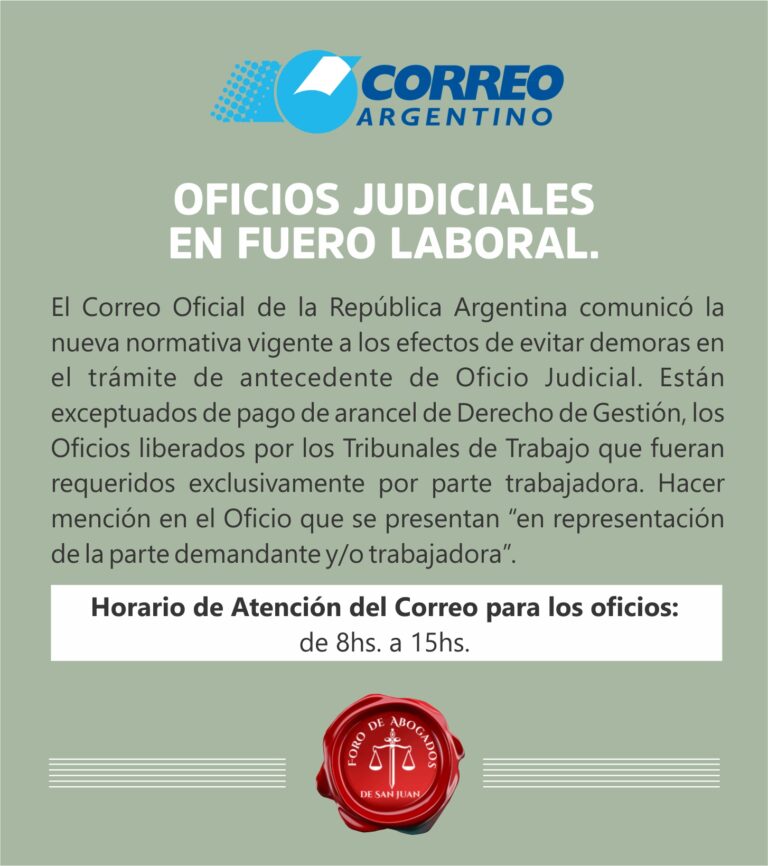 OFICIOS JUDICIALES EN FUERO LABORAL