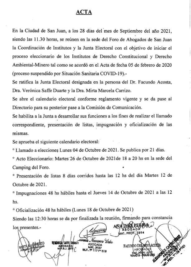 ELECCIÓN DE AUTORIDADES: INSTITUTO DE DERECHO AMBIENTAL- MINERO E INSTITUTO DE DERECHO CONSTITUCIONAL