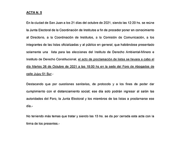 CAMBIO DE SEDE – ACTO PROCLAMACION DE LISTAS