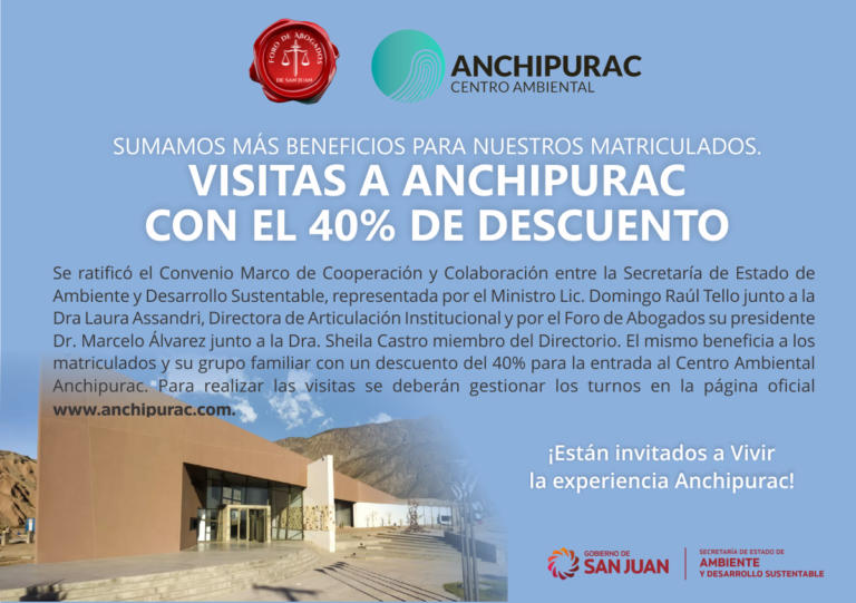 RENOVAMOS BENEFICIOS PARA NUESTROS MATRICULADOS. VISITAS A ANCHIPURAC CON EL 40% DE DESCUENTO.