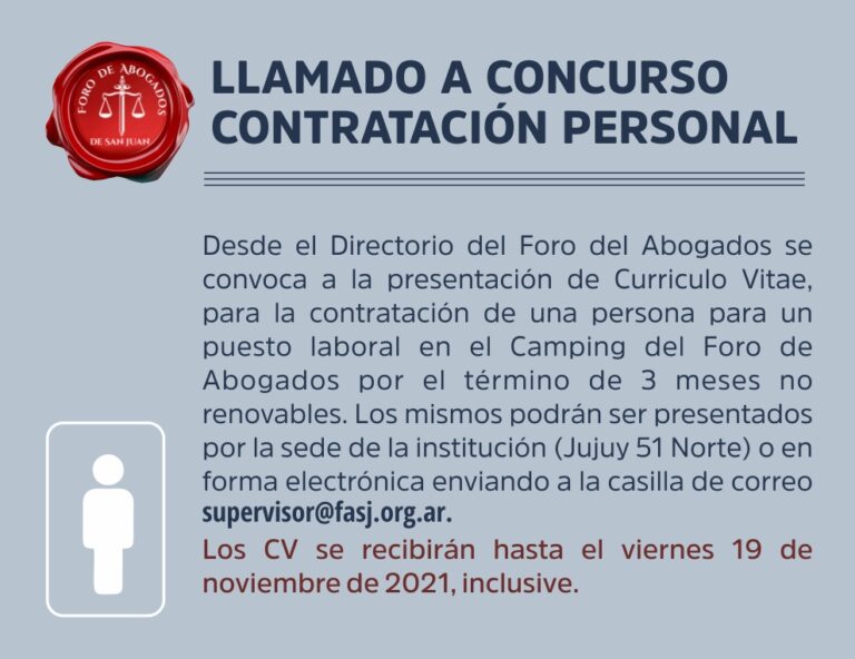 LLAMADO A CONCURSO PARA CONTRATAR PERSONAL