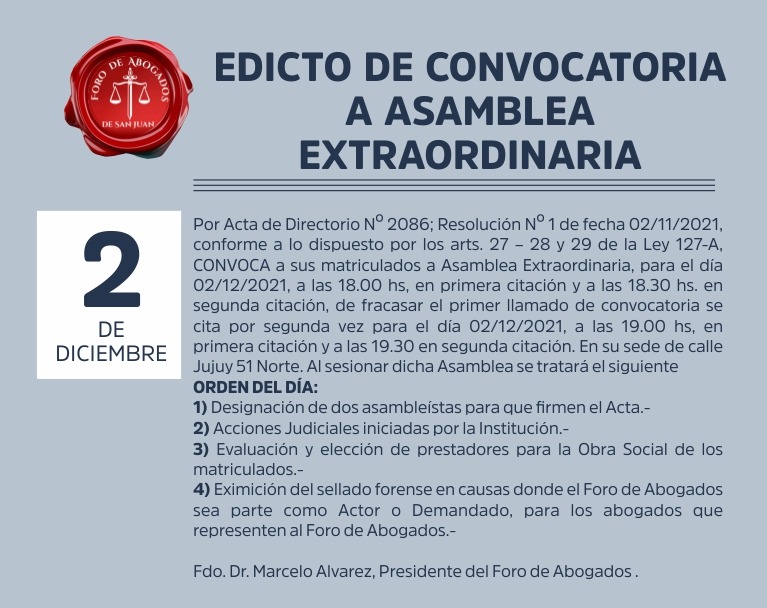 2/12: ASAMBLEA EXTRAORDINARIA