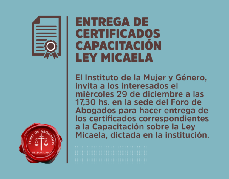 ENTREGA DE CERTIFICADOS LEY MICAELA