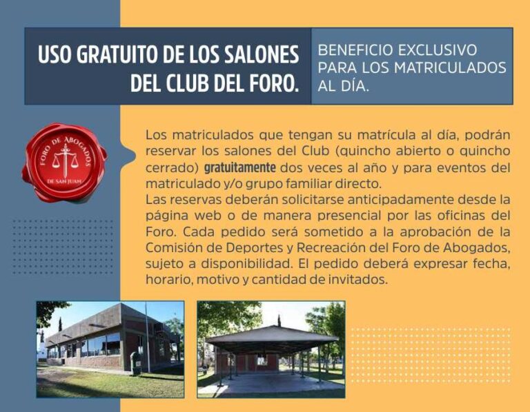 USO GRATUITO DE LOS SALONES DEL CLUB DEL FORO