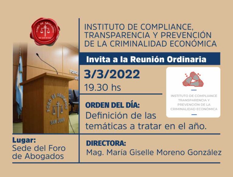 INSTITUTO DE COMPLIANCE,TRANSPARENCIA Y PREVENCIÓN DE LA CRIMINALIDAD ECONÓMICA, INVITA