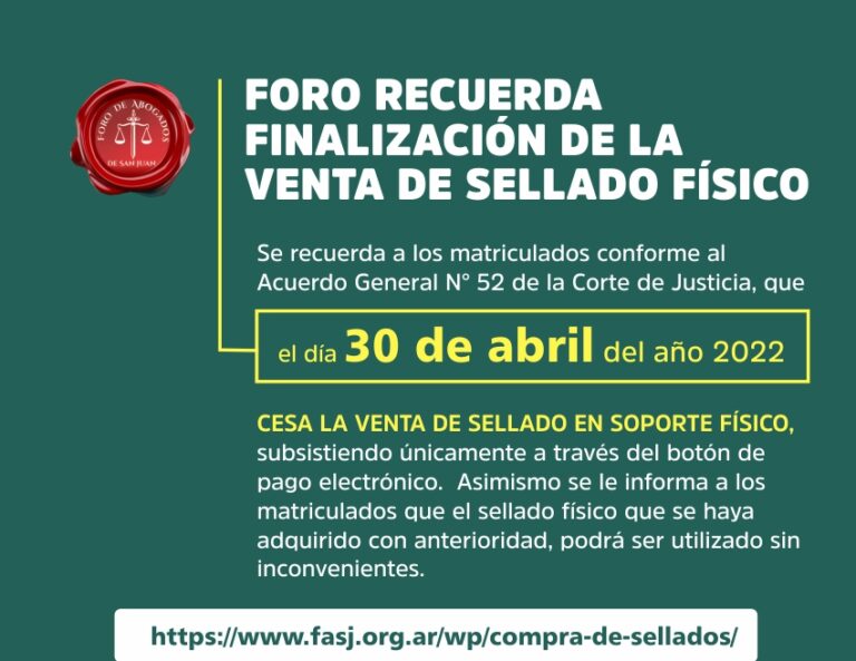 EL DÍA 1° DE MAYO FINALIZA LA VENTA DE SELLADO FÍSICO