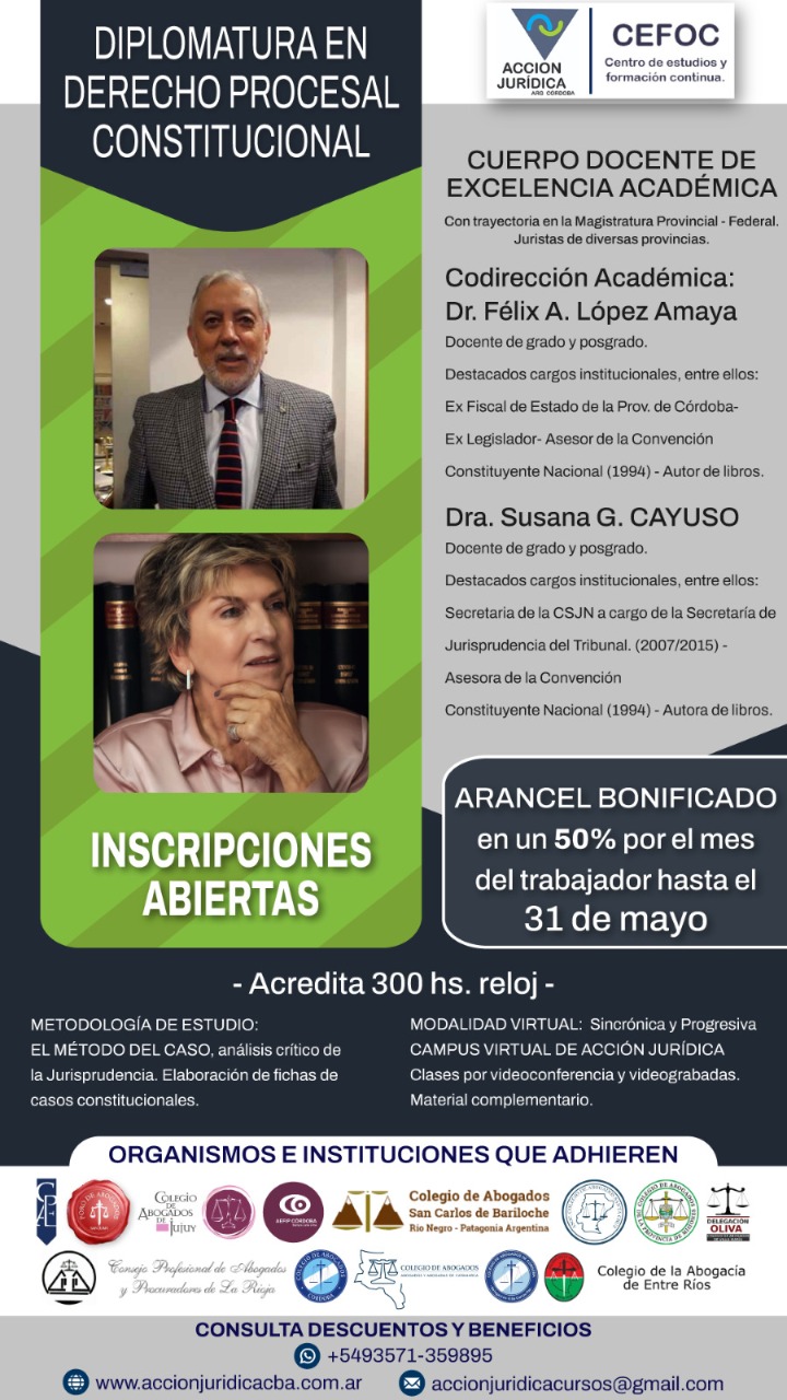 NUEVOS BENEFICIOS DIPLOMATURA DERECHO PROCESAL CONSTITUCIONAL
