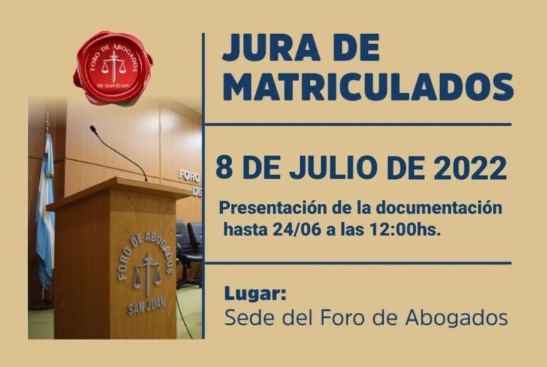 PRÓXIMA JURA DE MATRICULADOS