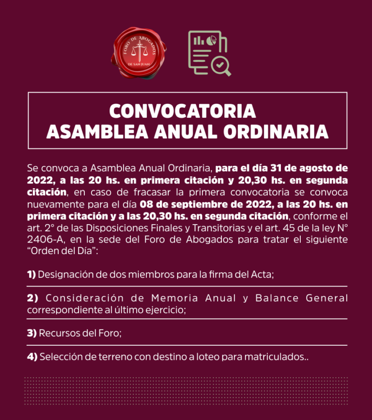 CONVOCATORIA ASAMBLEA ANUAL ORDINARIA
