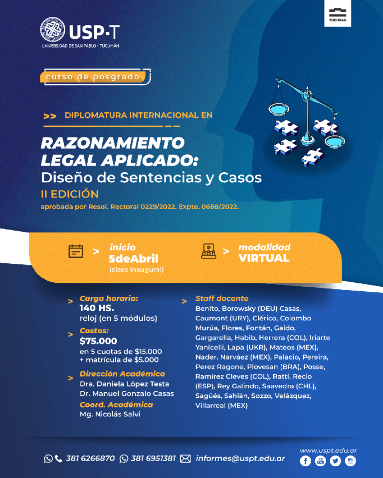 SEGUNDA EDICIÓN DE LA DIPLOMATURA INTERNACIONAL EN RAZONAMIENTO LEGAL APLICADO: DISEÑO DE CASOS Y SENTENCIAS