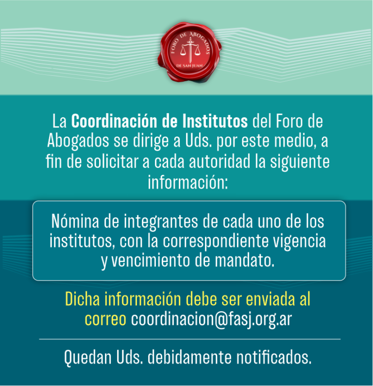 COORDINACIÓN DE INSTITUTOS, INFORMA: