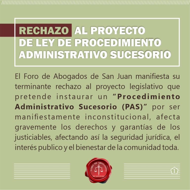 RECHAZO AL PROYECTO DE LEY DE PROCEDIMIENTO ADMINISTRATIVO SUCESORIO