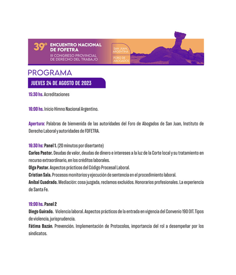 MIRÁ EL PROGRAMA DEL 39° ENCUENTRO NACIONAL DE FOFETRA