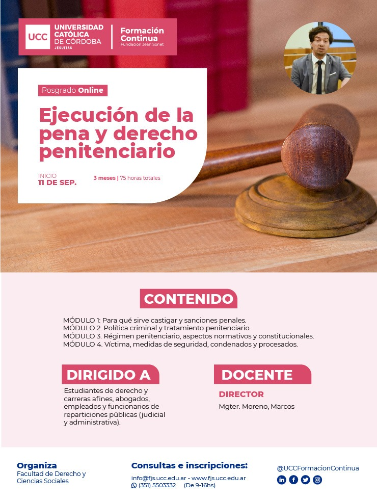 CURSO: EJECUCIÓN DE LA PENA Y DERECHO PENITENCIARIO DE LA UNIVERSIDAD CATÓLICA DE CÓRDOBA