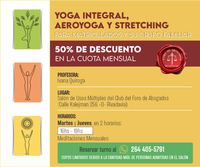 YOGA: MARTES Y JUEVES 16 HS Y 19 HS