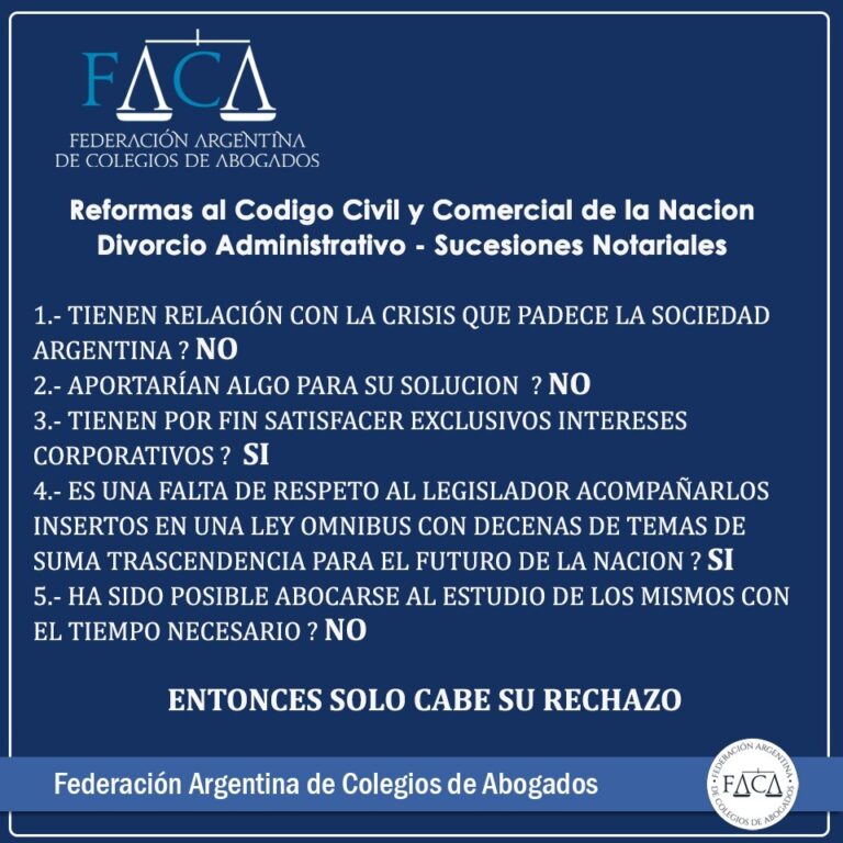 COMUNICADO FACA: REFORMA AL CÓDIGO CIVIL Y COMERCIAL DE LA NACIÓN