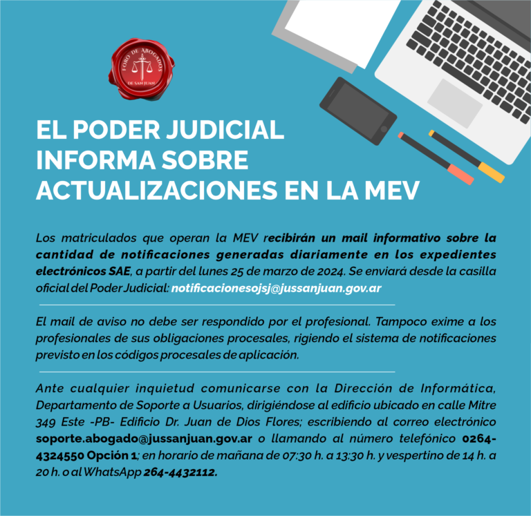 EL PODER JUDICIAL INFORMA SOBRE ACTUALIZACIONES EN LA MEV