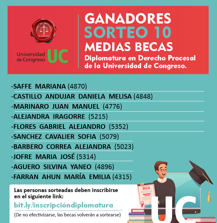Ganadores becas Diplomatura en Derecho Procesal Universidad de Congreso