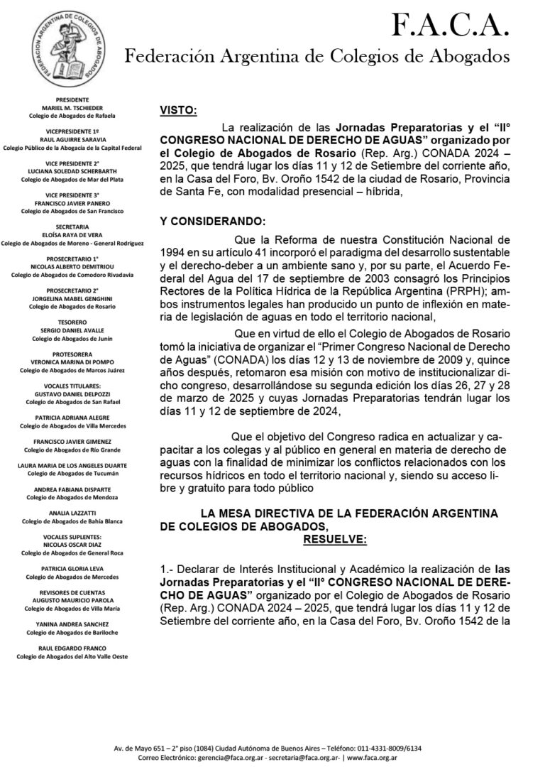 FACA: “CONGRESO DERECHO DE AGUAS”