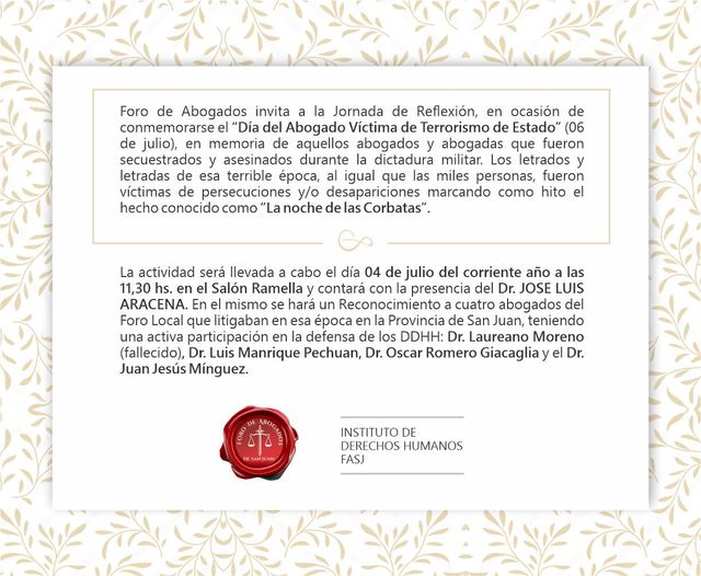 INVITACIÓN “DÍA DEL ABOGADO VÍCTIMA DEL TERRORISMO DE ESTADO”