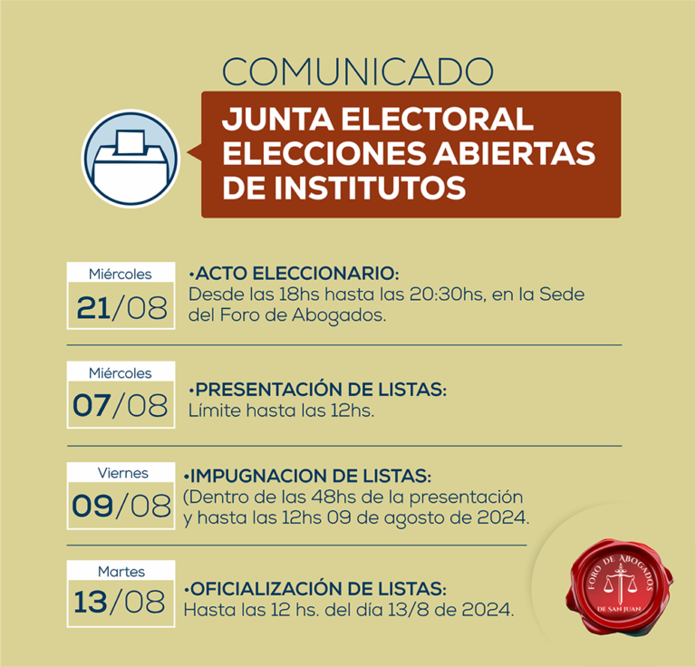 JUNTA ELECTORAL: ELECCIONES ABIERTAS DE INSTITUTOS