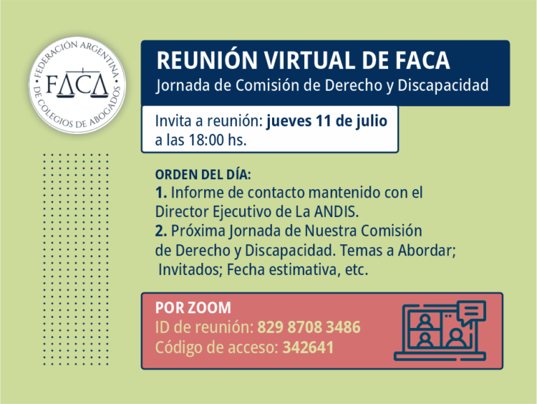REUNIÓN VIRTUAL DE FACA: COMISIÓN DE DERECHO Y DISCAPACIDAD