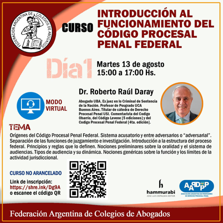 CURSO – INTRODUCCIÓN AL FUNCIONAMIENTO DEL CÓDIGO PROCESAL PENAL FEDERAL