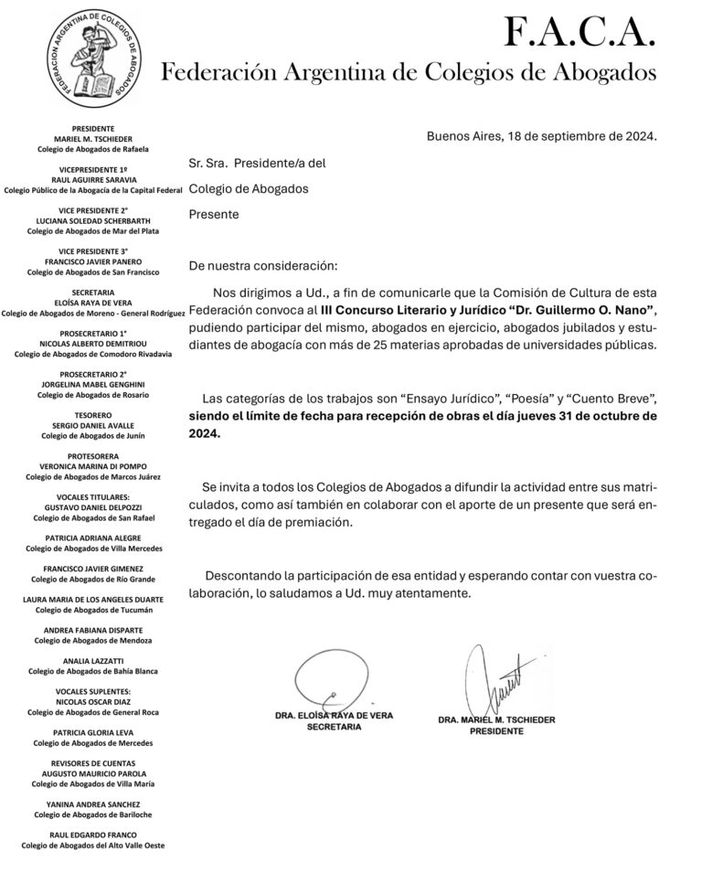 III CONCURSO LITERARIO Y CIENTIFICO-JURIDICO DR. GUILLERMO O. NANO