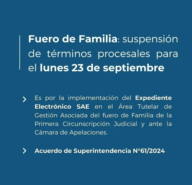 SUSPENSIÓN DE PLAZO PROCESALES PARA EL 23 DE SEPTIEMBRE DE 2024