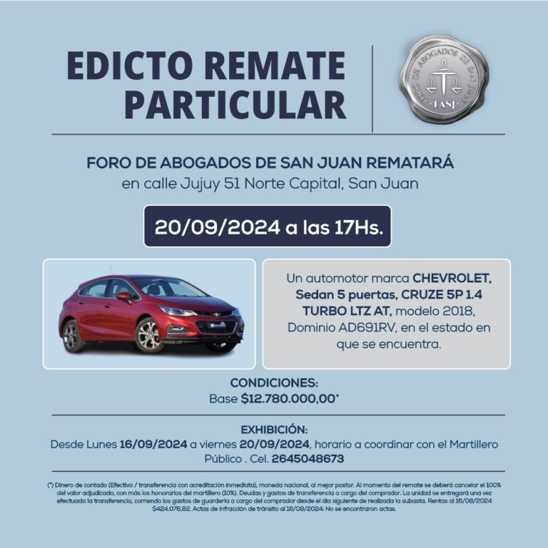 REMATE. 20/9 FORO DE ABOGADOS 17 HS