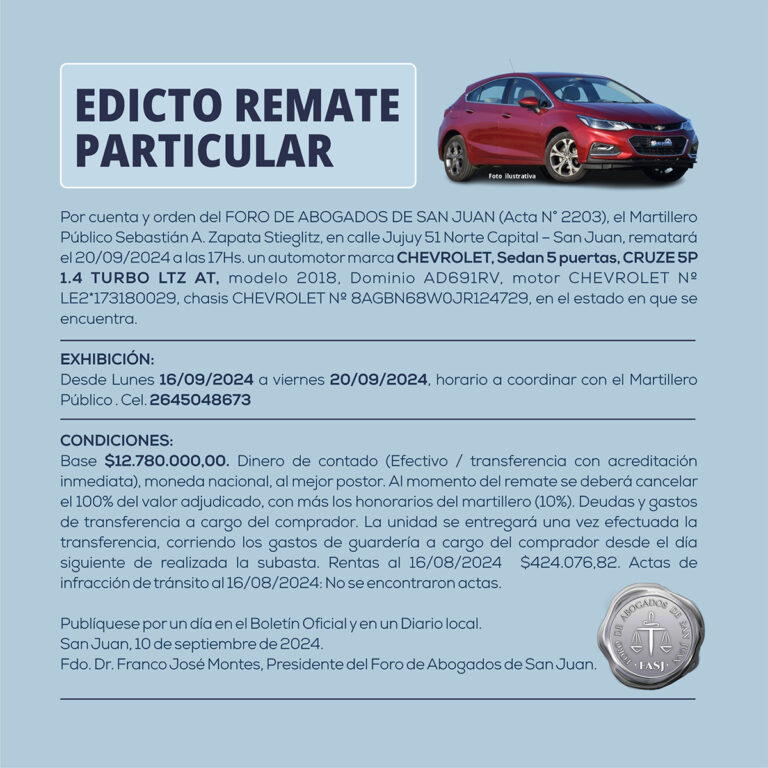EDICTO REMATE PARTICULAR