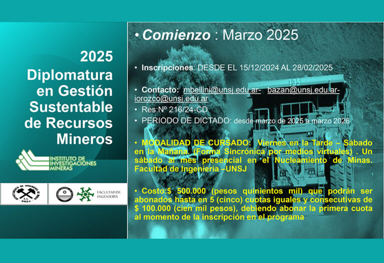 DIPLOMATURA EN GESTIÓN SUSTENTABLE DE RECURSOS MINEROS