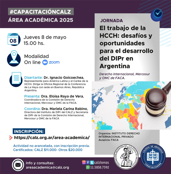 Jornada “El trabajo de la HCCH: desafíos y oportunidades para el desarrollo del DIPr en Argentina”