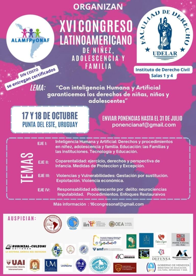 XVI Congreso Latinoamericano De Niñez Adolescencia Y Familia:  17 y 18 de Octubre de 2025