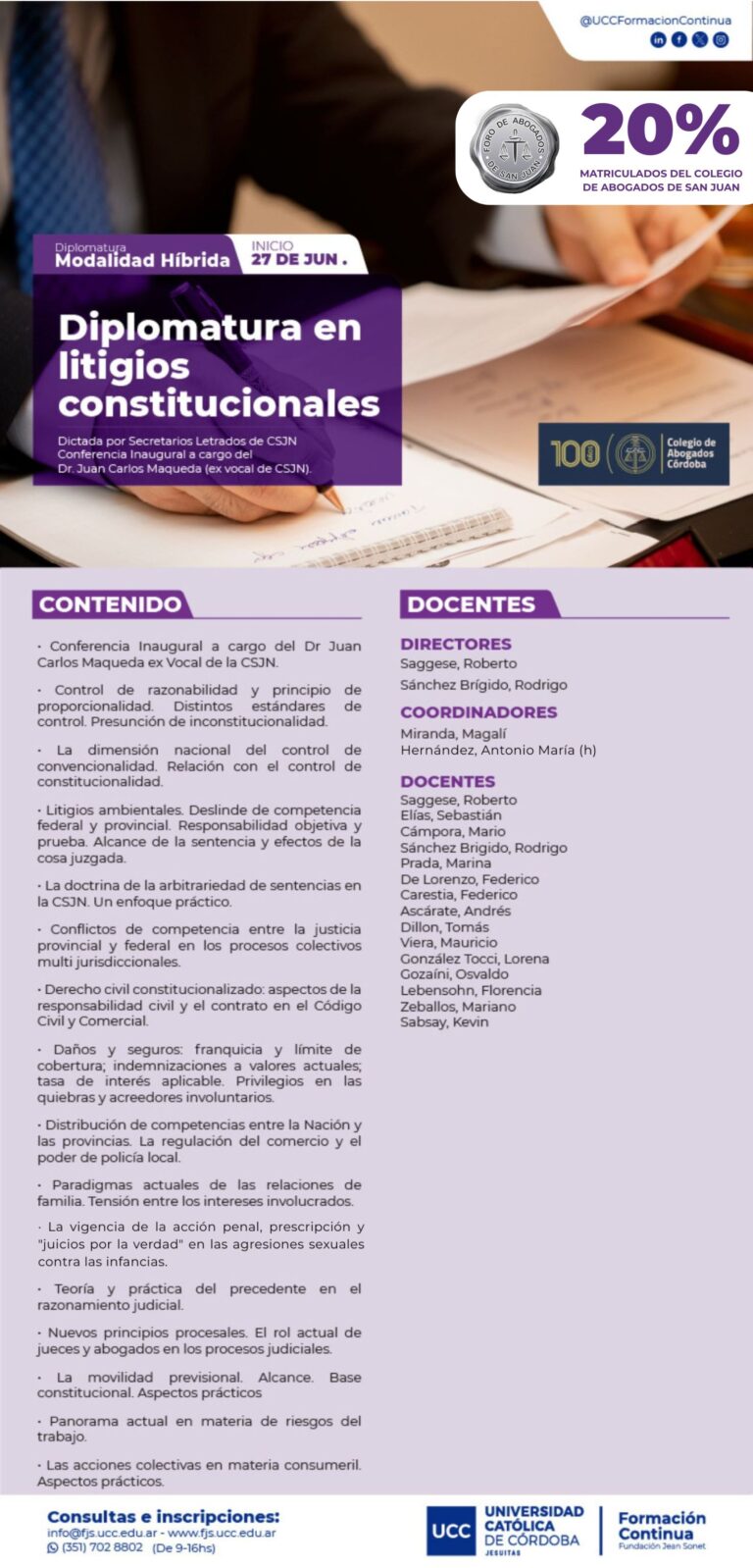 20% DE DESCUENTO PARA LOS MATRICULADOS DEL FORO EN LA DIPLOMATURA EN LITIGIOS CONSTITUCIONALES