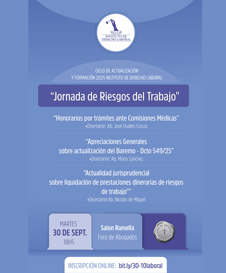 29/9/2025: JORNADAS DE RIESGO DE TRABAJO