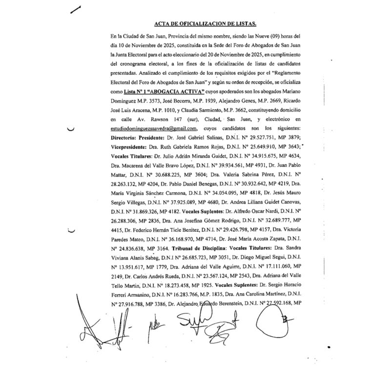 ACTA DE OFICIALIZACION DE LISTAS ELECCIONES 2025