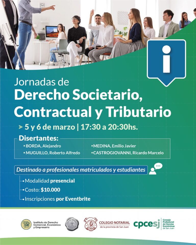 Cambio de horario en las disertaciones de las Jornadas de Derecho Societario, Contractual Tributario