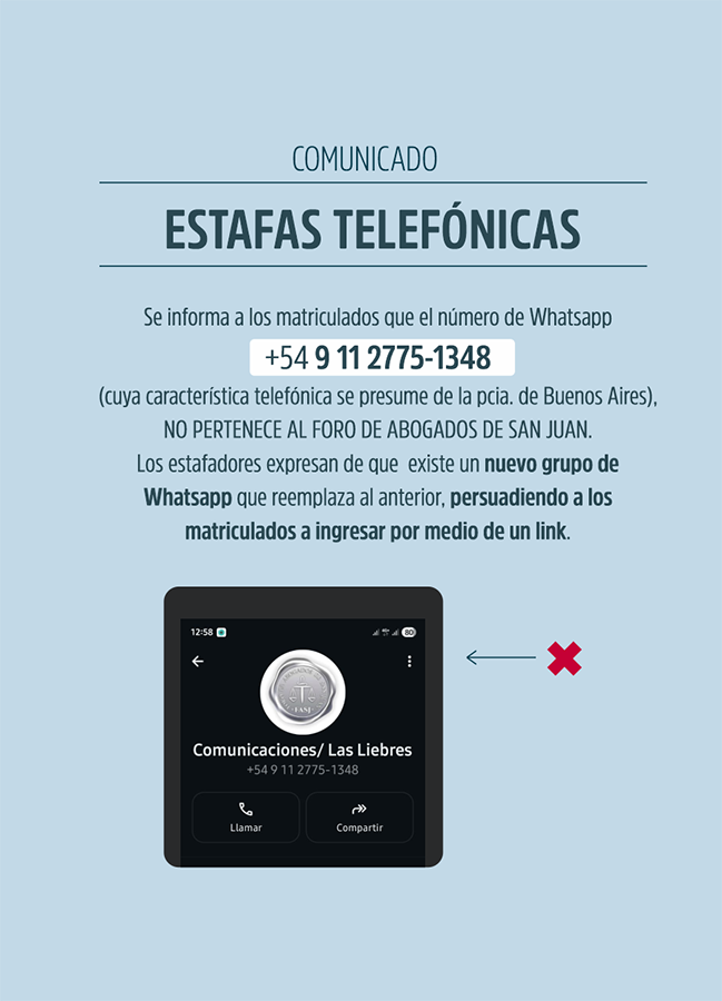 Precaución – Estafas Telefónicas ajenas al Foro de Abogados